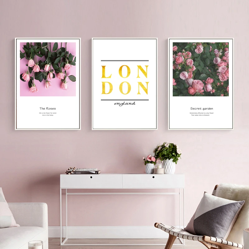 Secret Garden Rose Scandinavian Flower Wall Poster Aesthetic Pink