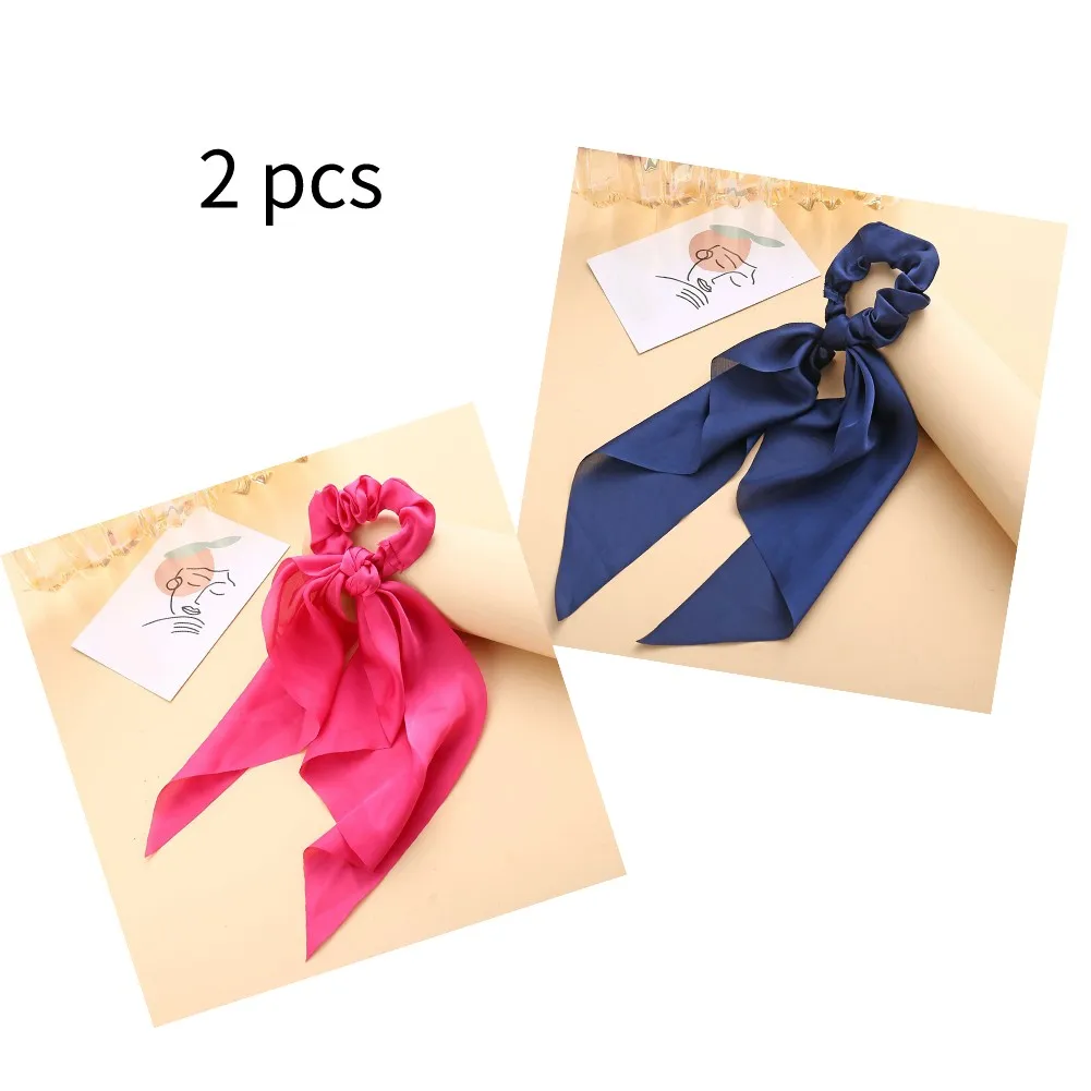 Fashion Bow Streamers Elastic Hair Bands Scrunchies Solid Color Silky Satin Knotted Hair Ties Women Girls Hair Accessories hair clip ins Hair Accessories