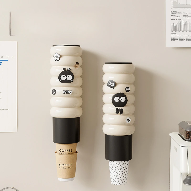 Disposable Cup Holder Wall-mounted Water Cup Rack Home Storage Rack No Drilling Plastic Paper