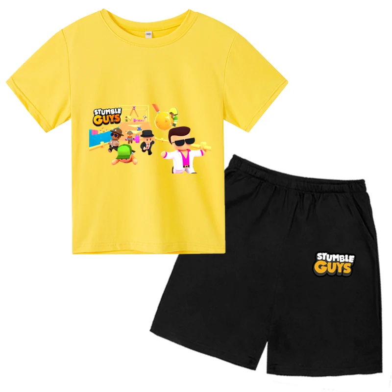 

Children's cotton T-shirt 2-12 year old casual short sleeved clothes for boys and girls tripped over boys printed summer top+sho