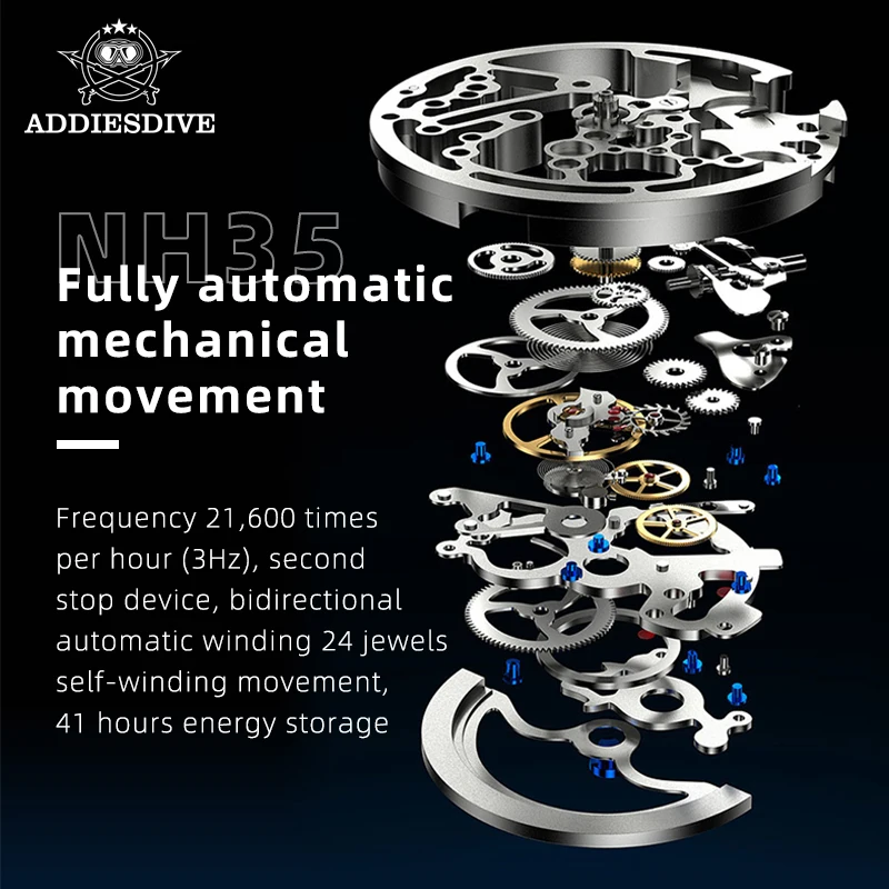 ADDIESDIVE AD2117 Men's Watch 316L Stainless Steel Sapphire Glass 200m Waterproof NH35A Automatic Mechanical Watch