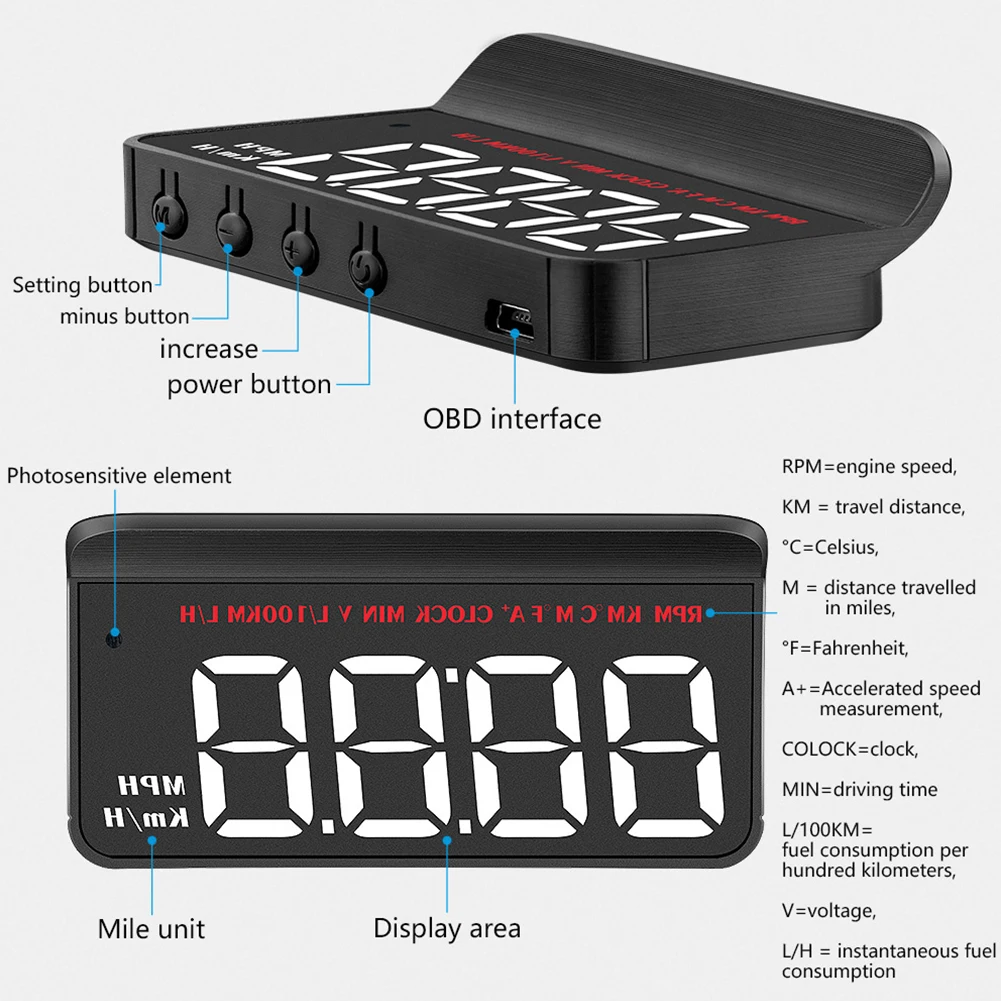 ڵ  HUD ȭ  GPS ӵ LED ÷, OBD2  ,  溸, ڵ ׼