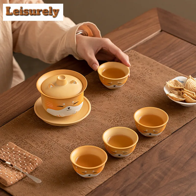 Fortune Cat Travel Tea Set Kit Zen Teapot And Cup Set 1 Pot 2 Cups Tea Maker Organizer Portable Outdoor Handbag Accessories Gift