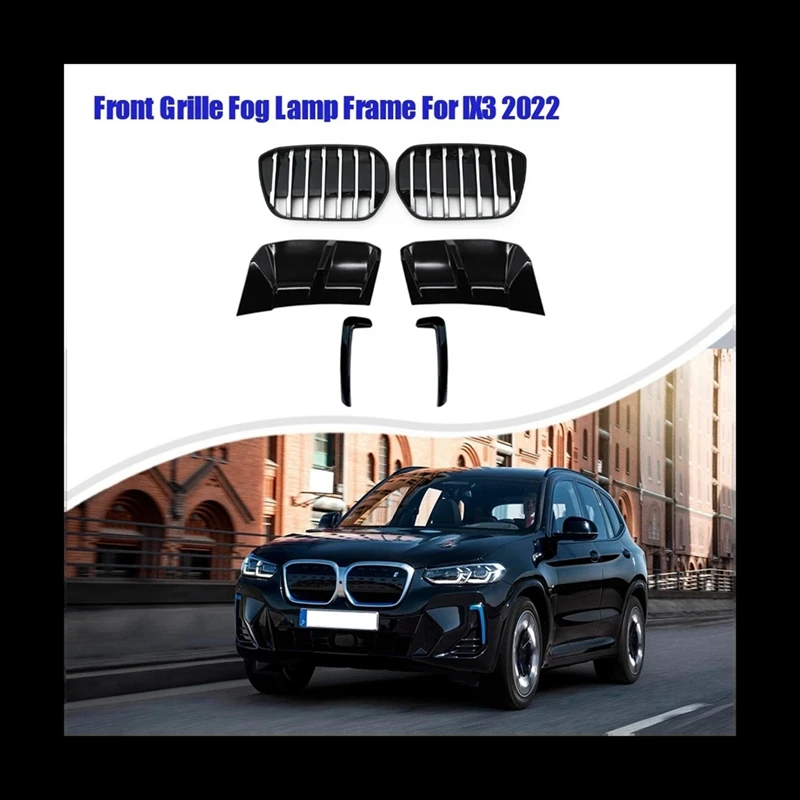 

Car Front Grille Fog Lamp Frame Decorative Sticker Black & Silver ABS For BMW IX3 2022