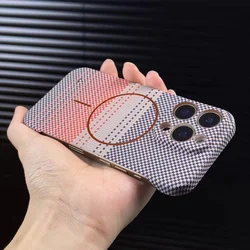 Ultra - Slim Frameless Kevlar Carbon Fiber Magnetic Case with Wireless Charging Compatibility - iPhone 15 Plus (Sunset Orange)