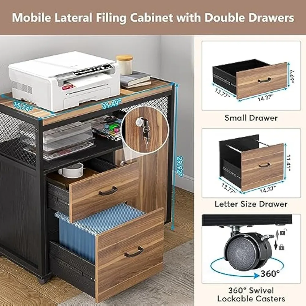 Desk with Drawer, 55" Long Computer Desk with Storage Rack and Mobile Document Cabinet, Home Office Furniture Set Executive Desk 5