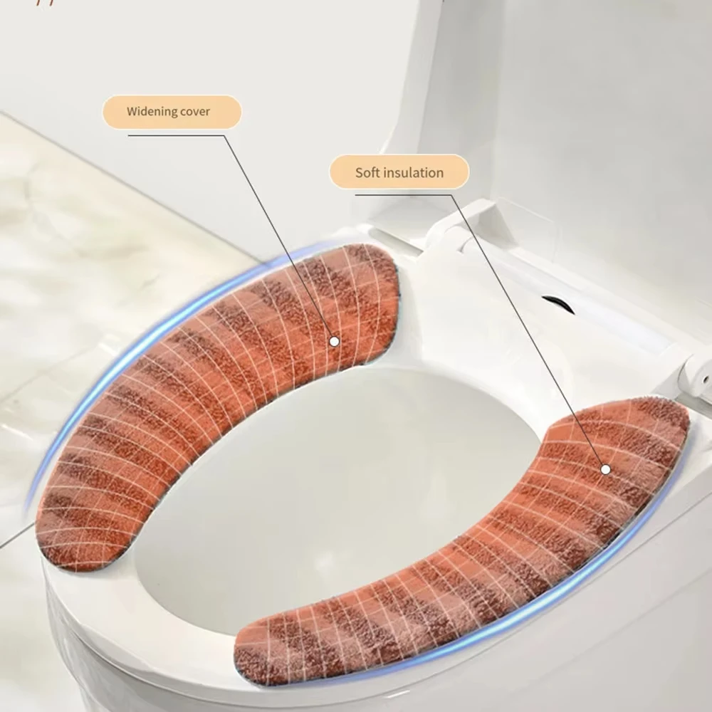 1Pair Thickened Toilet Seat Pad Cover Washable Soft Reusable Warmer Self-adhesive Bathroom Accessories Universal Toilet Seat Mat 4