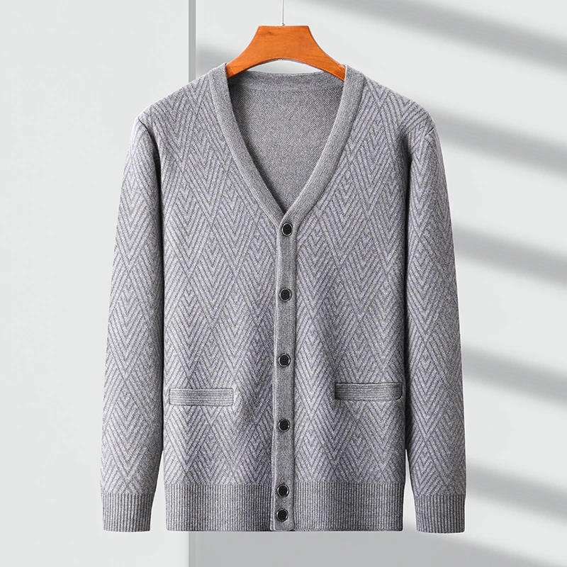 

Autumn Winter New V-neck Buttons Knitted Cardigan Men's Clothing Coat Classic Style Casual Pocket Slim Comfortable Male Sweater
