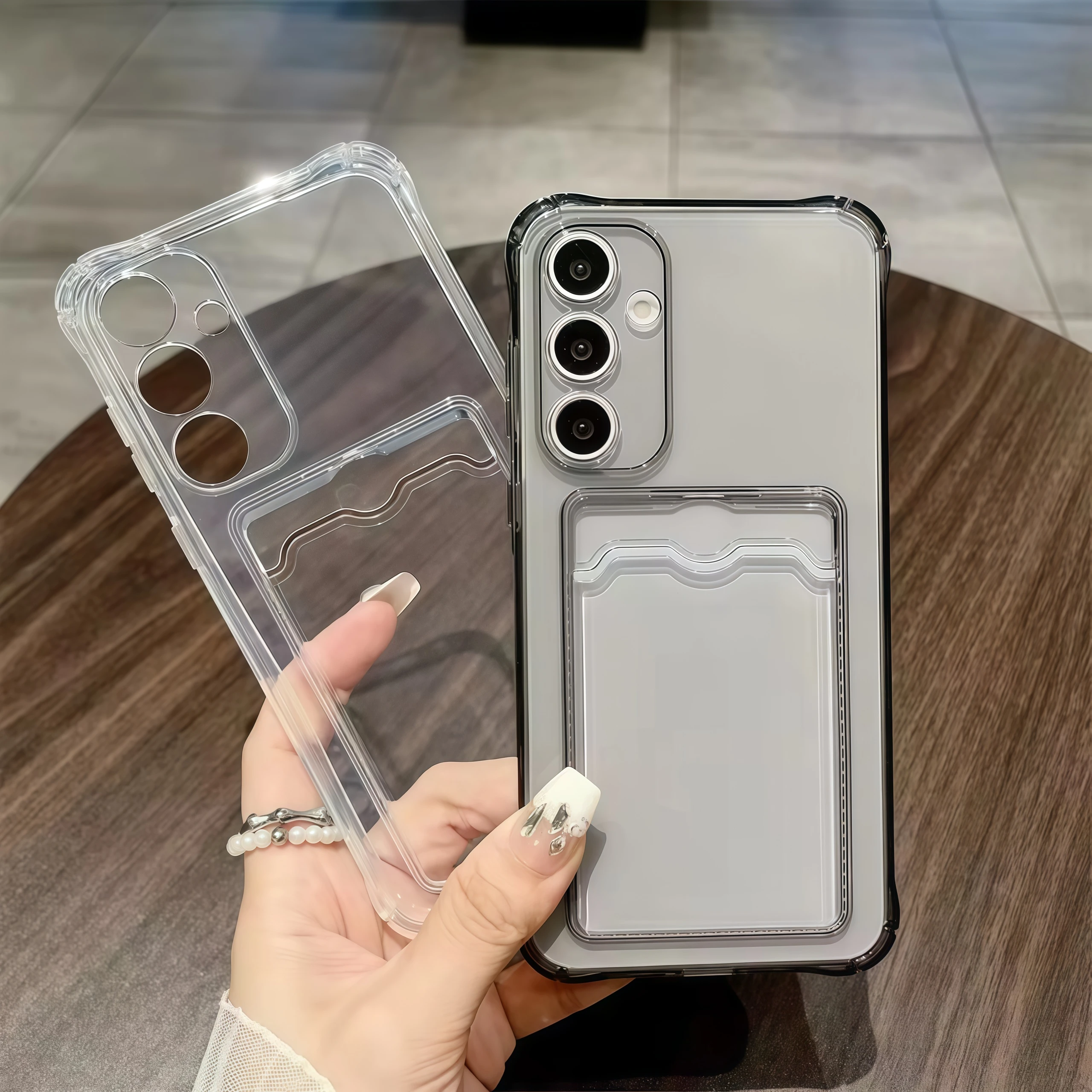 Durable Transparent Card Holder Phone Case with Soft Cover