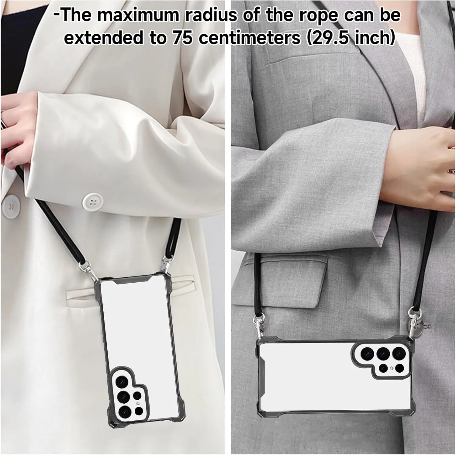 Transparent Crossbody Phone Case with Adjustable Neck Strap and Shock-Absorbing Design