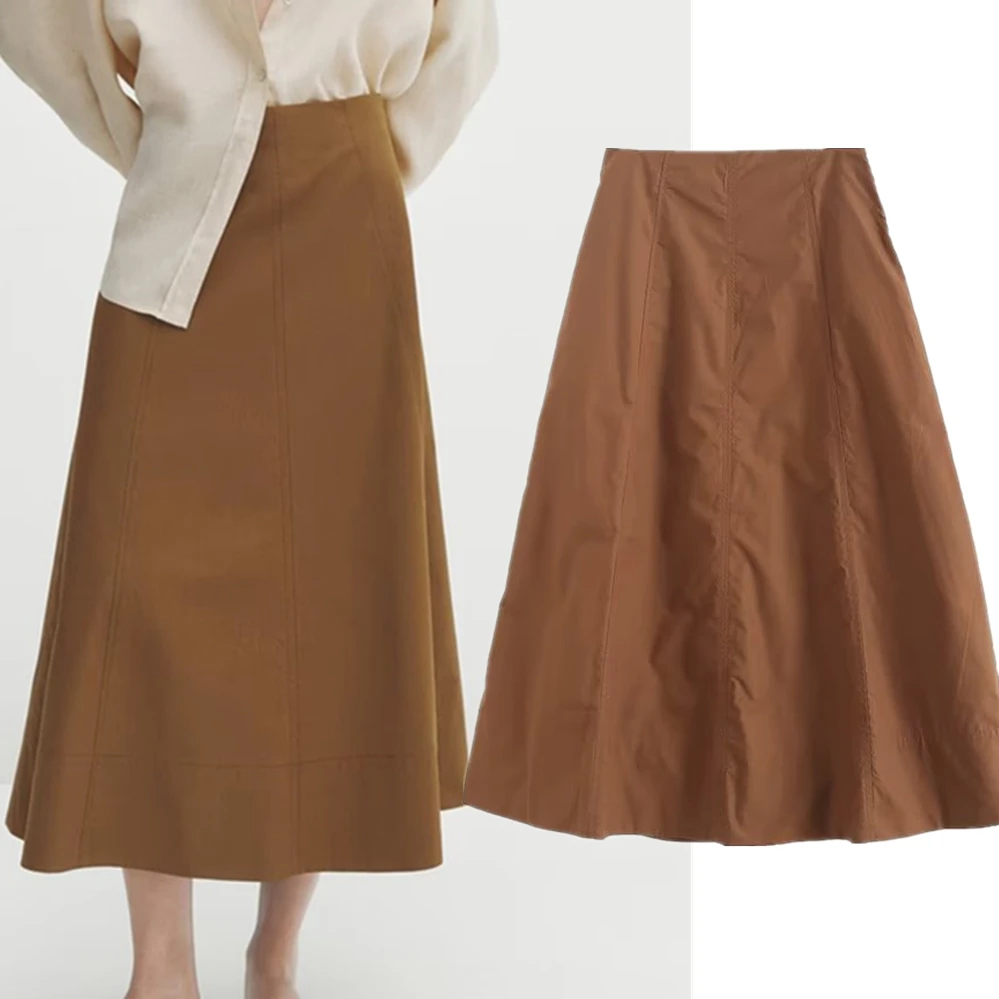 Maxdutti 2023 New French Retro Solid Color Skirt Women A-Line Skirt High Waist Office Ladies Fashion Midi