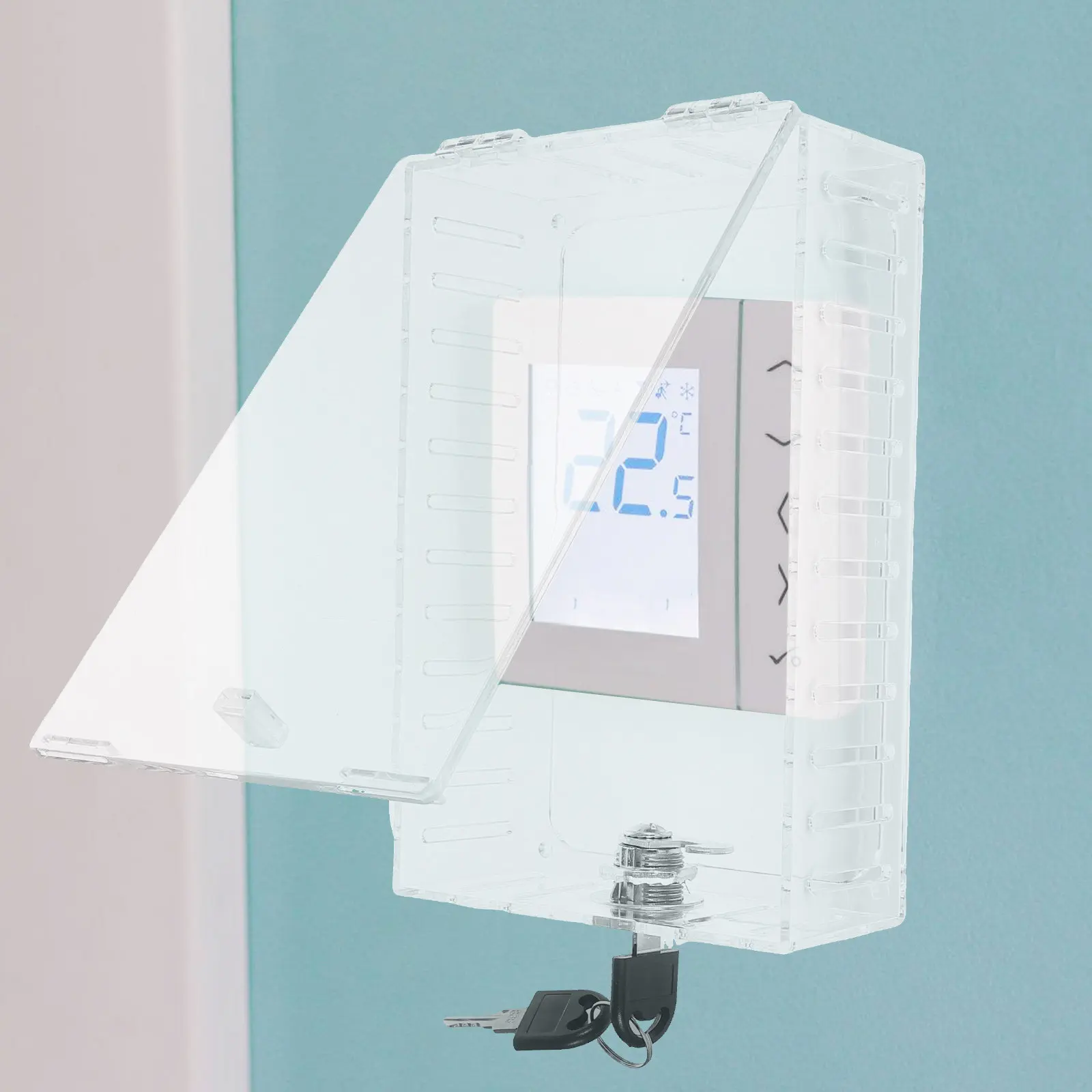 1세트 온도 조절기 잠금 상자 벽걸이형 잠금 가능 투명 보호 커버 키형 온도 조절기 가드 범용 교체품