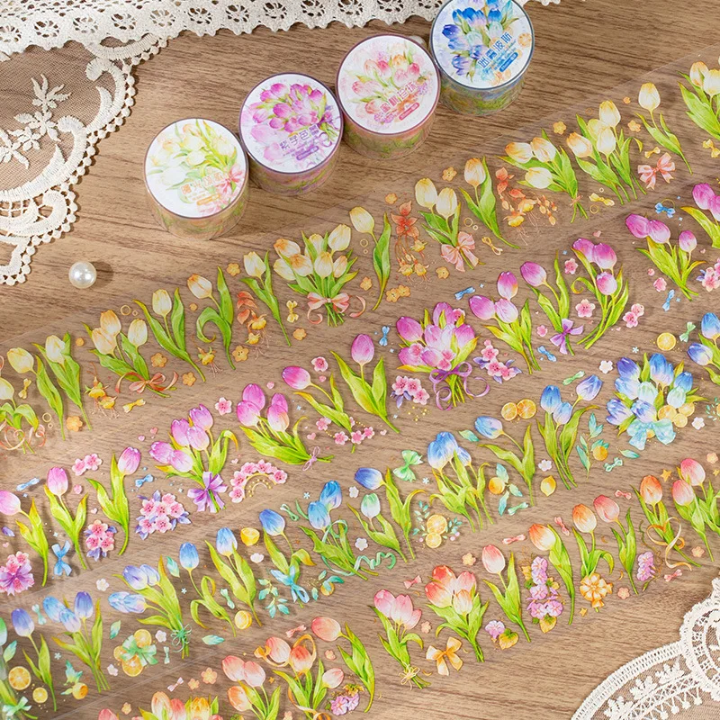 

1Pc Tulip Collection Masking Washi Tape Vintage Flower Special Ink Decorative Adhesive Material Sticker Diy Label Scrapbooking