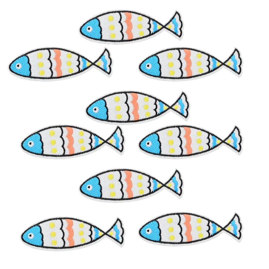 

10pcs fish badges hot patches for clothing iron embroidered patch applique iron sew on patch sewing accessories for DIY clothes