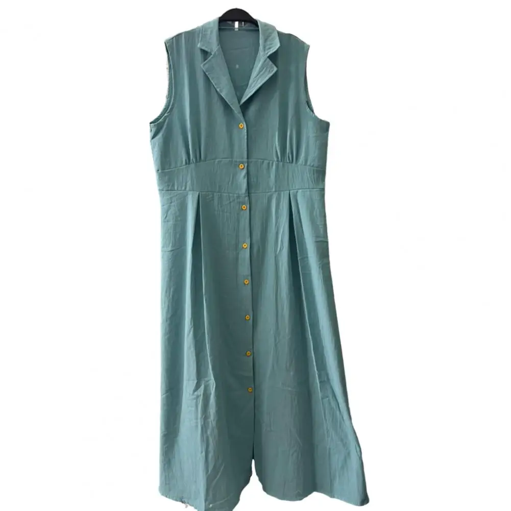 

Features: Ladies loose dress, suit lapel, V-neck, breasted, the dress is sleeveless, the waist is cinched.