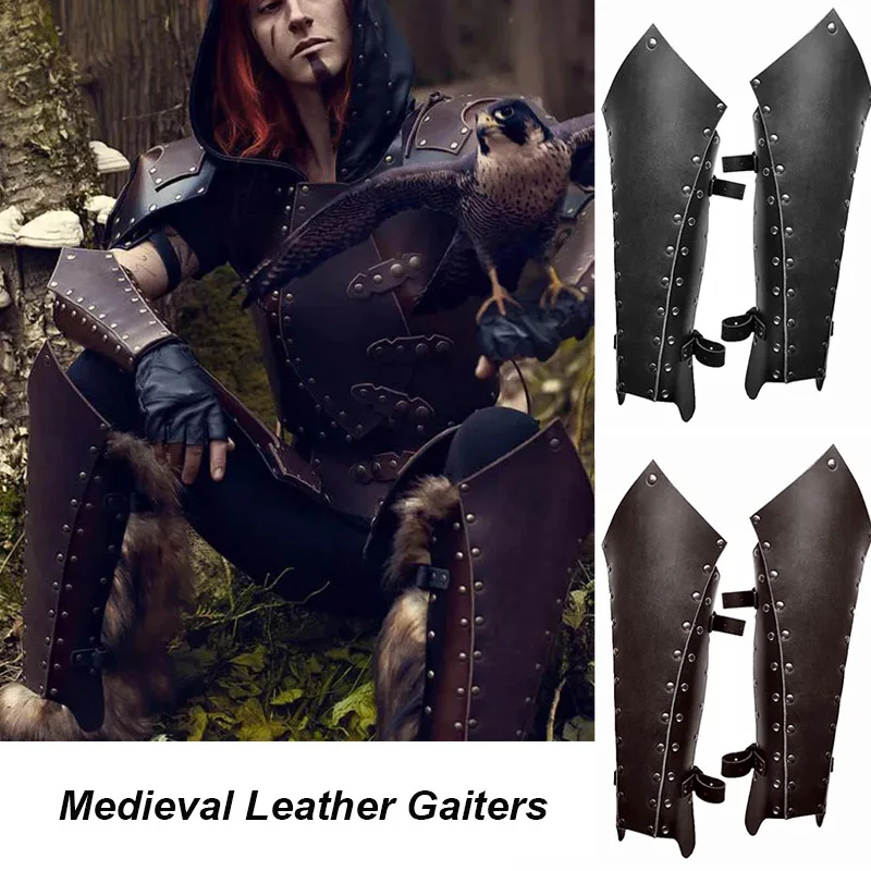 

Medieval Viking Knight Ranger Leather Gaiters Steampunk Leg Armor Half Chaps Boot Shoes Cover Greaves Cosplay Costume Accessory