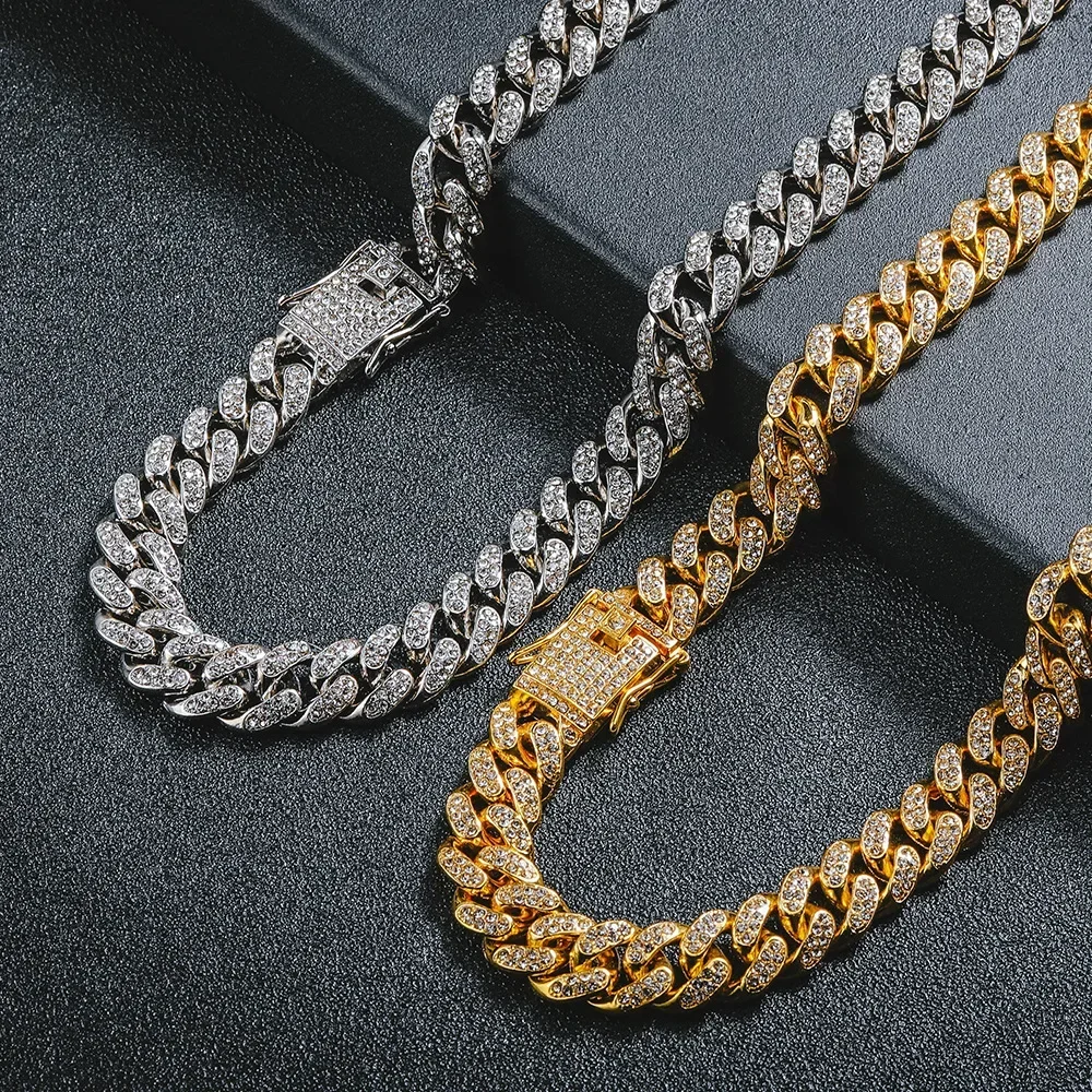 Hip Hop 13 Mm Studded with Ice Crystal Rhinestones Miami Curb Cuban Chain Bling Rappers Men Necklace Men and Women Jewelry 3
