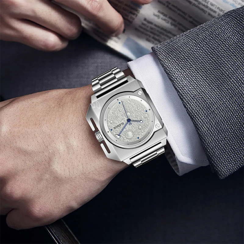 GLENAW Orologio Automatico Meccanico Da Uomo – Cassa Quadrata In Acciaio 304L, Scheletrato, Impermeabile 3ATM