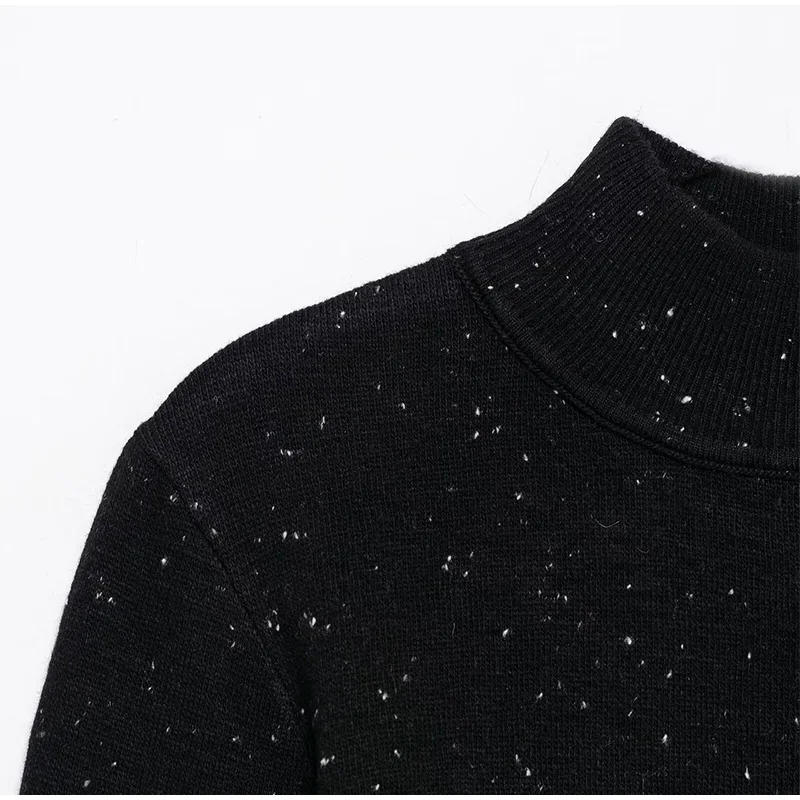 Suéter de cuello alto negro vintage para mujer, jersey de punto holgado de manga larga con cinturón, jersey suave de primavera para mujer, nuevo