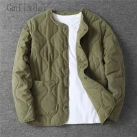 2023 Autumn Winter O-neck Quilted Jacket Men's Versatile  Green  Retro Thickened Coat Men Techwear Button Up Oversize Jacket 1