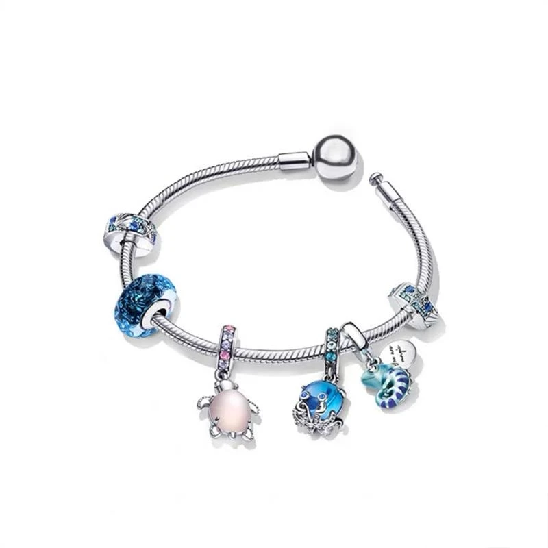 Charm Jewelry Beads Charms Animal Charm Jewelry Silver Charm Bead Charm Bead Beads Jewelry Sterling Silver Beads Charm Silver Charm Bracelet Blue Marine Organism Series Turtle Dolphin Octopus Clip Bead DIY Charm DIY Jewelry Fit Original 925 Sterling Silver Pan Bracelet