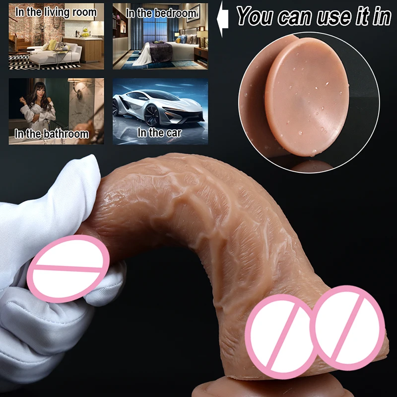 Soft silicone realistic penis dildo double suction cup thick skin feel anal sex toys men women gay strapon cock