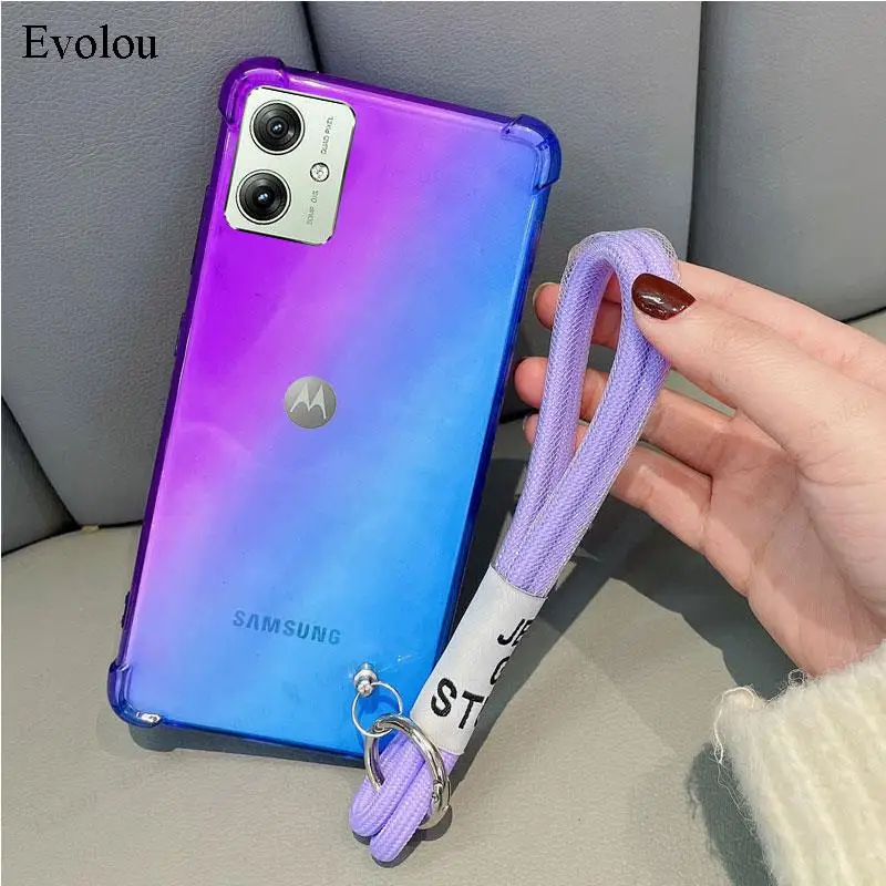 Per Motorola Moto G84 G54 G14 Custodia Per Cinturino Sfumata Trasparente Per Moto G82 G200 Custodia Protettiva Antiurto In Silicone Morbido