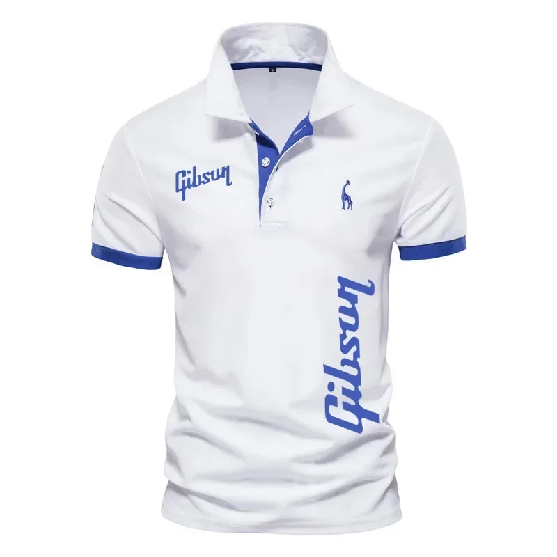 

2024 Summer New Men's Gibson Printing Basic Polo Shirts Fashion Solid Colors Polos Casual Short-sleeved Lapel Clothing Blouses