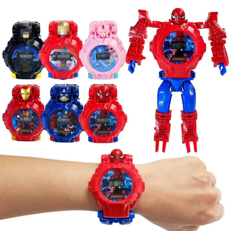 

9 Style Disney Spiderman Frozen Children's Watch Action Figures For Kids Marvel Ironman Superhero Watch Anime Figures Boys Girls