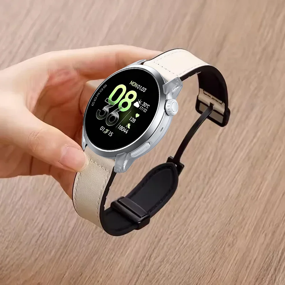 Dual-Tone Silicone and Leather Adjustable Watch Strap, 22mm/20mm