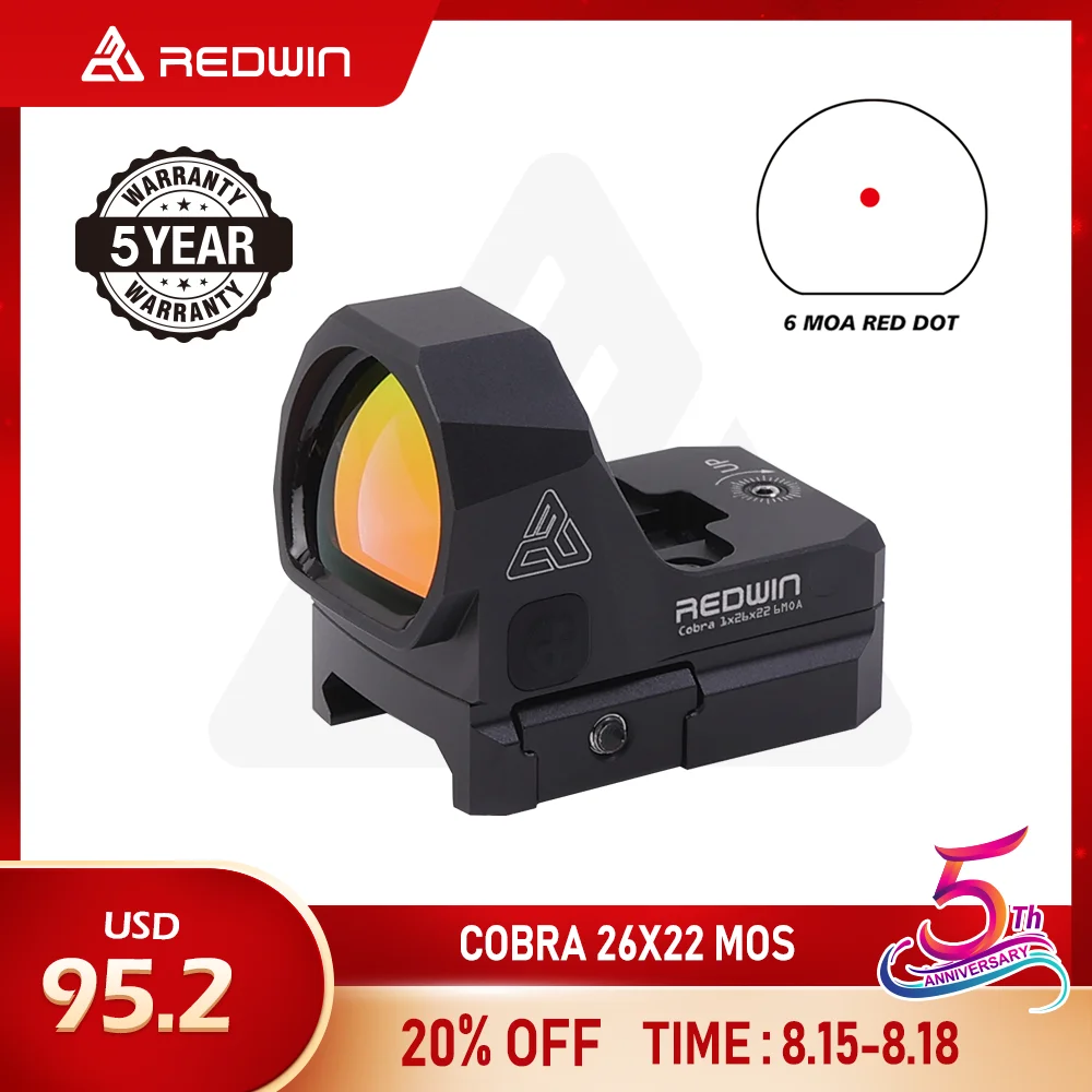 Redwin Cobra 26×22mm MOS 6MOA ドットサイト実物 Cobra 1x26x22 – Red