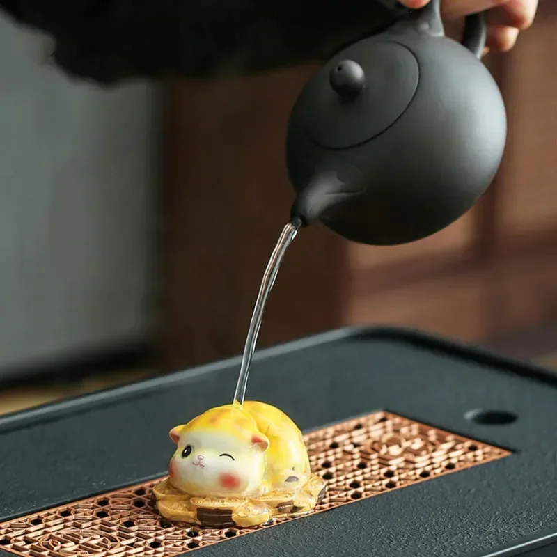 Creative Resin Color-changing Tea Pet Cute Rabbit Model Ornaments Tea Figurine Animal Decoration Set Decors Accessories