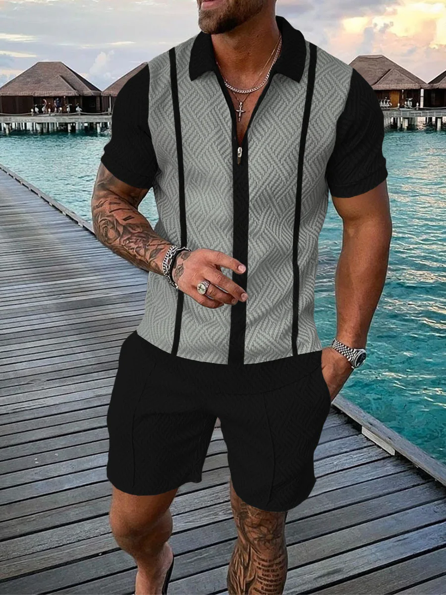 Hawaiian Tracksuit 2pcs Sets 3D Print Zipper Polo Shirt Short Sleeve Shirt And Shorts Casual Fashion Zip-Up Man 2PCS Clothing 5