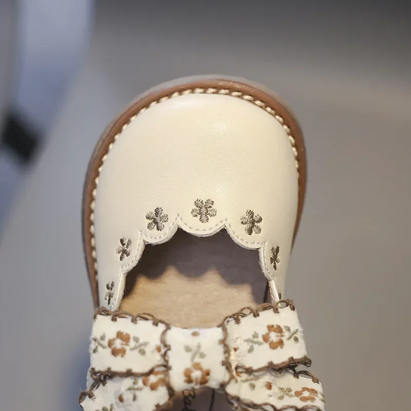 Baby Girls Leather shoes Comfortable Soft-soled Infant Casual Shoes Spring Autumn Children Lace Bow Floral Princess Party Shoes 4