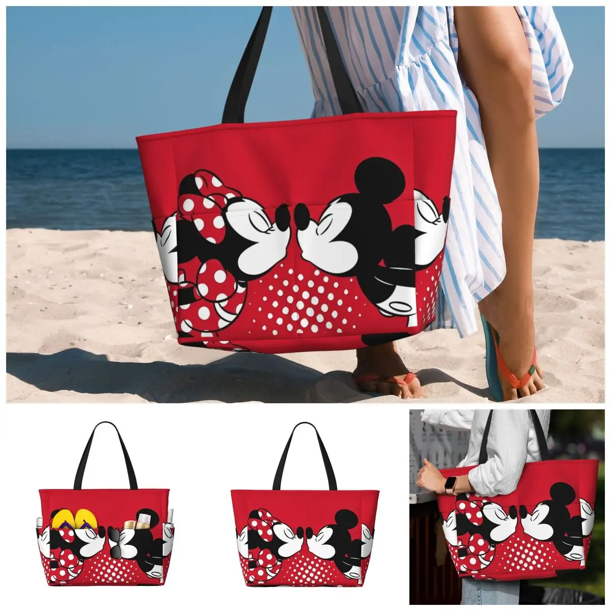 Women Disney Mickey Mouse Minnie Beach Bag Waterproof Tote Bag Pool Bag with Zipper for Gym Grocery Travel 3