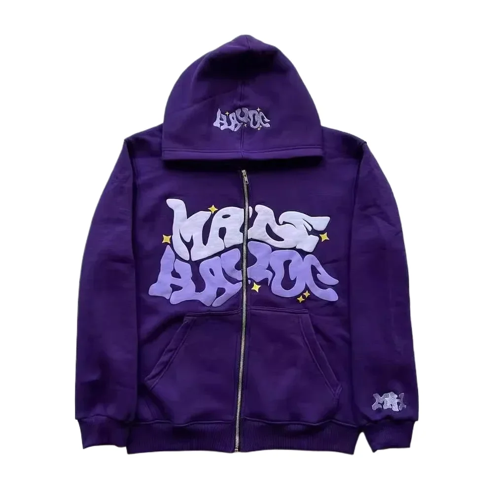 New trendy retro American letter-zippered hooded sweatshirt, unisex millennium-style jacket for autumn and winter