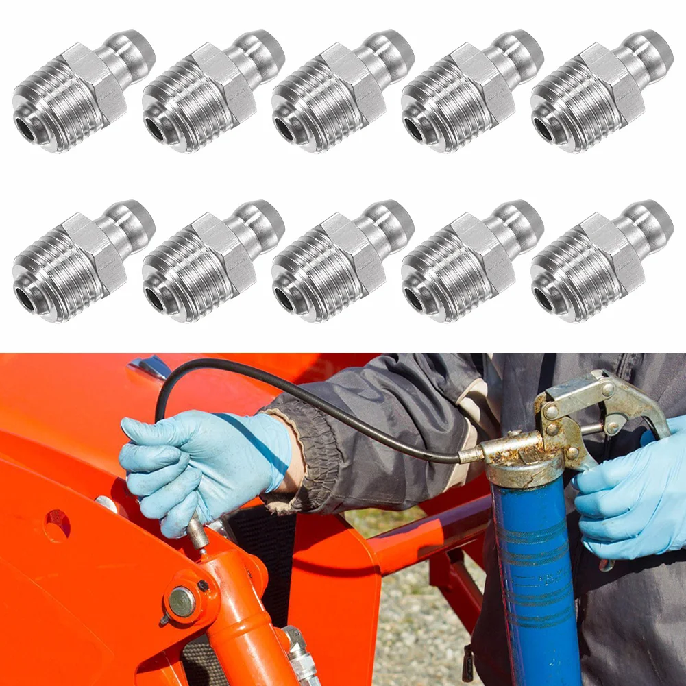 

10Pcs 201 Stainless Steel Straight Hydraulic Grease Fitting M10 X 1mm Thread 18 Mm Height Grease Connection For Mechanical