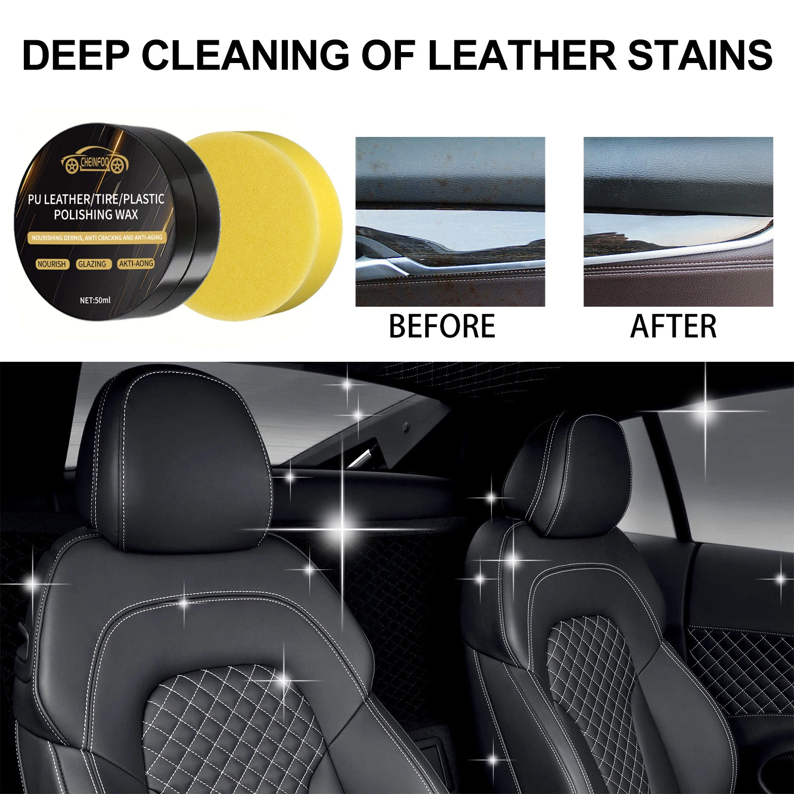 All-in-One Car Care Kit Plastic Restorer Wax PU Leather Rejuvenator Tire Polish Scratch Repair for Bumpers/Interiors