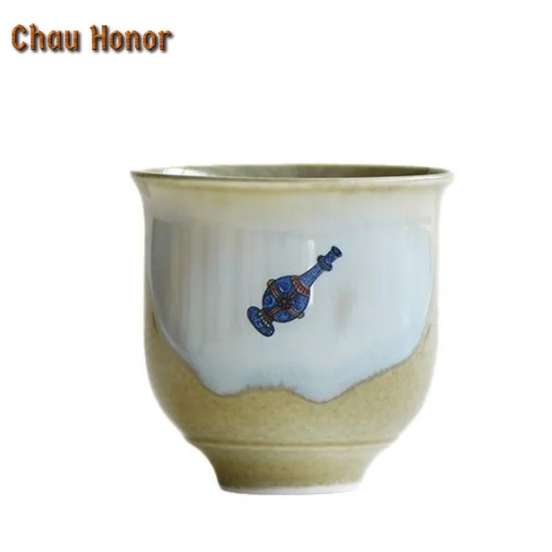 2pc/lot Coarse Pottery Soda Fired Green Gray Glaze Teacup Tea Bowl Cup Set Tea-tasting Meditation Cup Jianzhan Master Cups 90ml