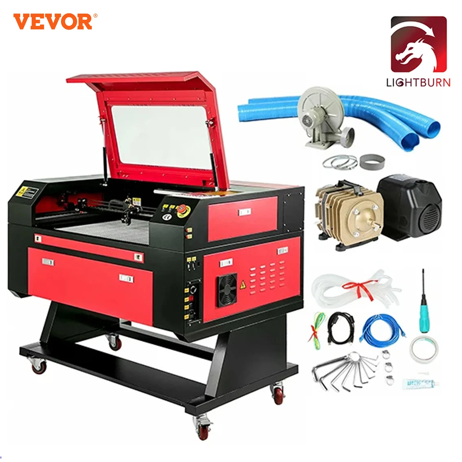 Vevor Co2 Ruida Incisore Laser 60W 80W 100W 130W Cnc Laser Cutter E Incisore Con Accessori Strumenti Per La Lavorazione Del Legno Acrilico