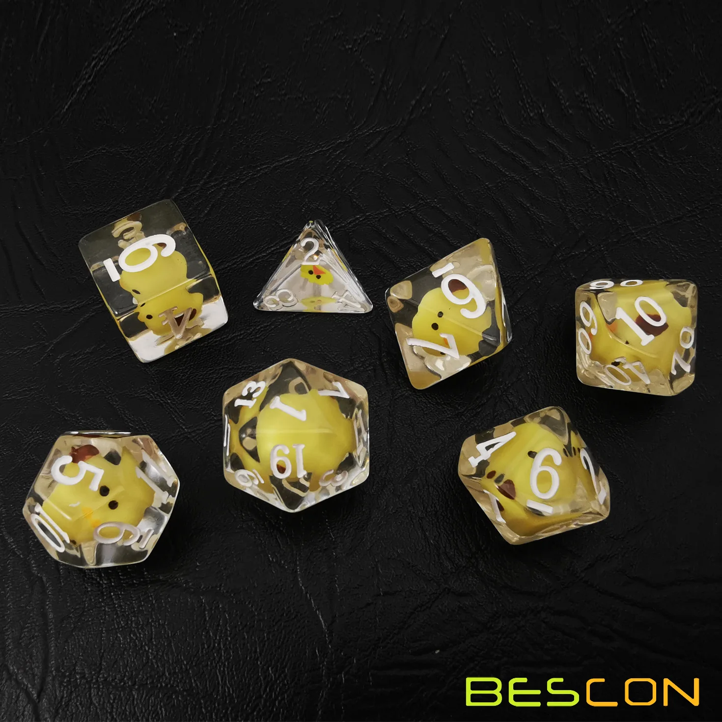 Bescon Yellow Chicken RPG Dice Set of 7,  Novelty Chicken Polyhedral Game Dice set 5
