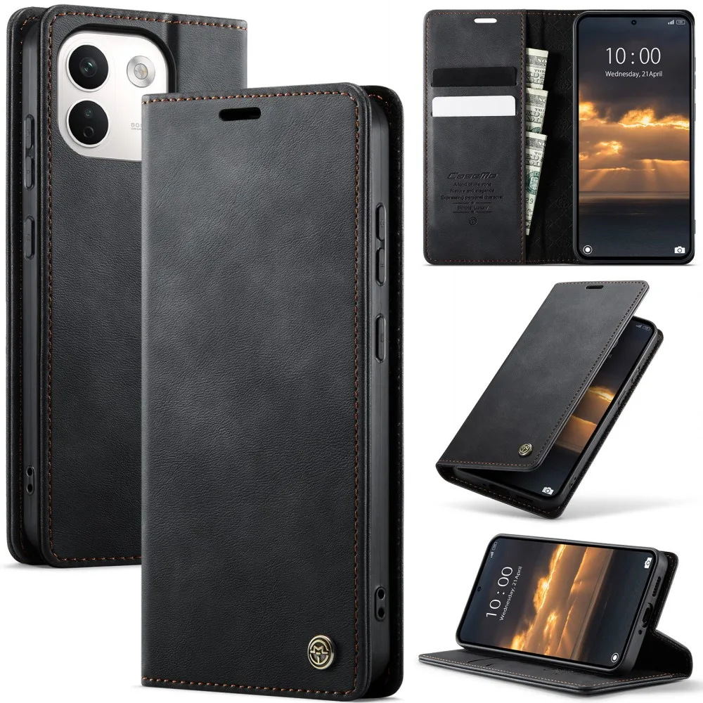 Premium Pu Leather Wallet Phone Case with Card Slots & Shockproof Protection