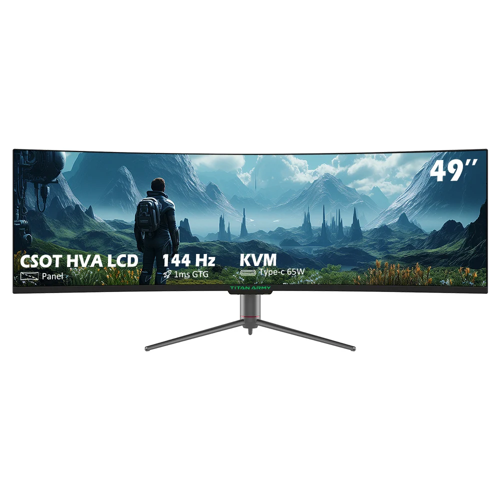 Monitor gamingowy TITAN ARMY C49SHC 49 cali, zakrzywiony 1800R, panel CSOT HVA 3840*1080, ekran zakrzywiony 32:9, wysoka częstotliwość odświeżania 144 Hz