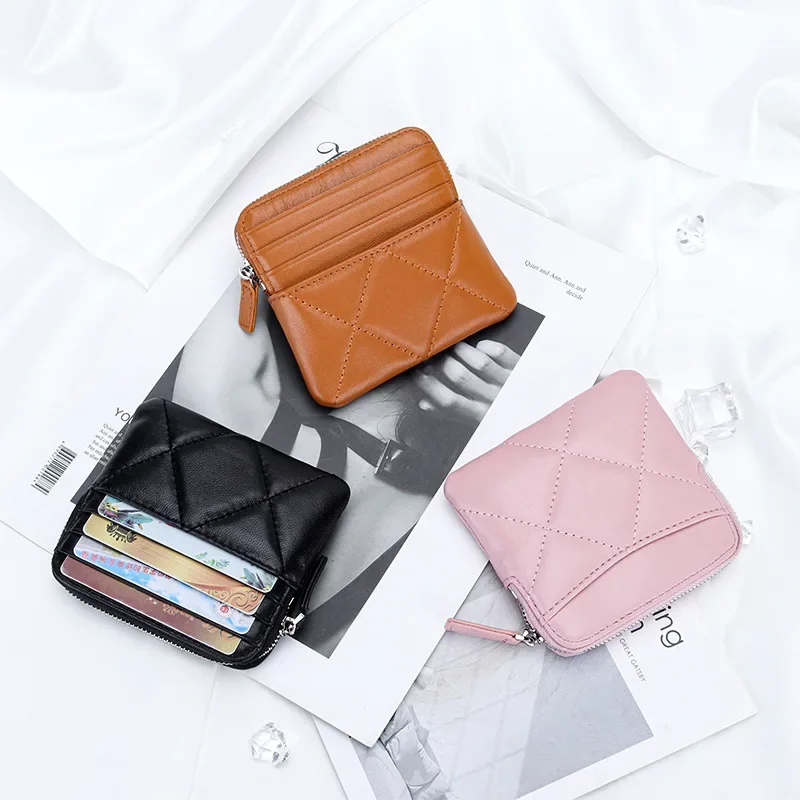 

Genuine Leather Purse Quilted Mini Women Wallets and Purses Brand Zipper Coin Purse Card Holder High Quality Small Clutch Bag