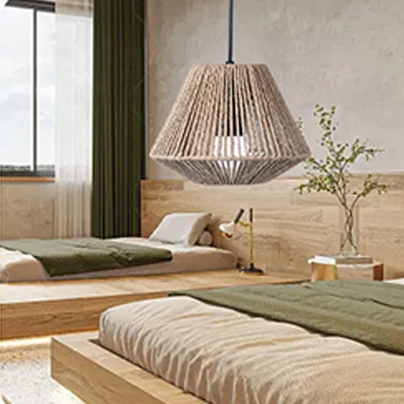 Vintage Straw Woven Lampshade Hanging Lamp Cover Rustic Lamp Shade For Home Hotel Restaurant Bedroom Decoration Lampshade 2size