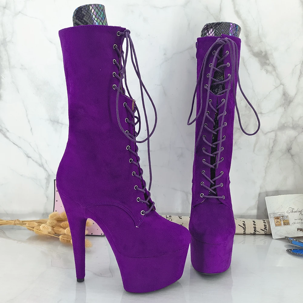 Leecabe 17CM/7inches Pole dancing shoes High Heel platform Boots closed