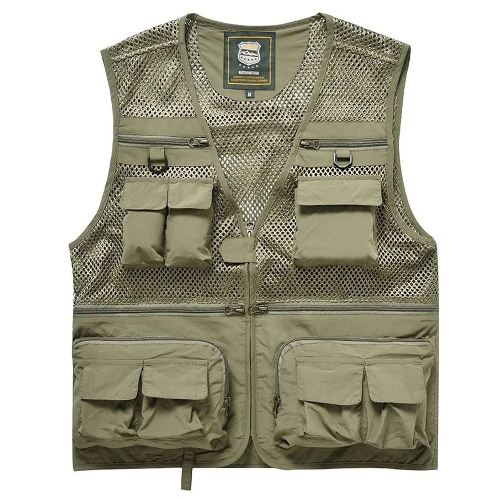 

Жилет мужской сетчатый с множеством карманов, повседневная безрукавка для фотографов, красная безрукавка для съемки, на лето