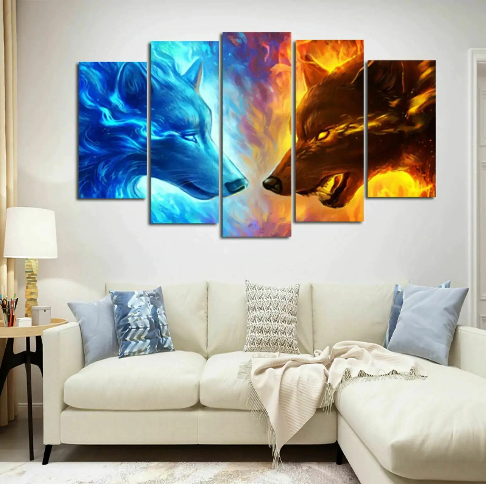 

Wolf in Ice and Fire Wildlife 5 Pcs Canvas Wall Art Paint Poster Home Decor 5 Panel HD Print Pictures No Framed 5 Piece