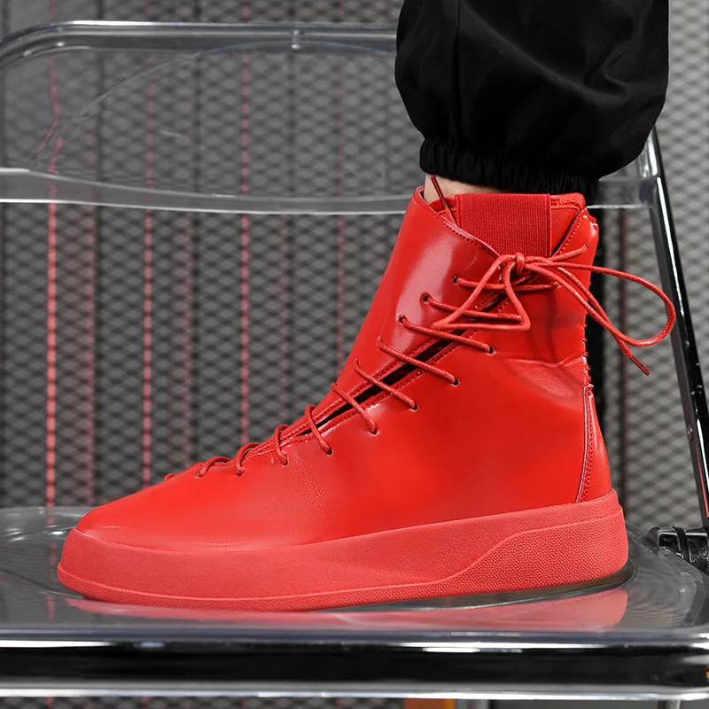 Autumn Winter Leather Men's Red Platform Fashion Sneakers Hip Hop Men High Top Black Casual Outdoor Zipper Sports Shoes| | - AliExpress