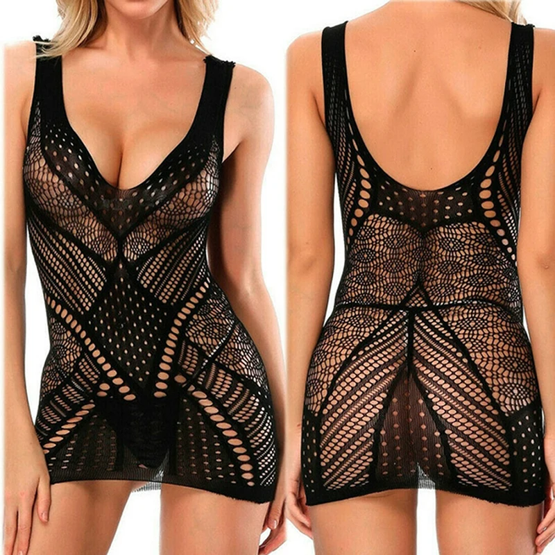 Plus Size Sexy Lingerie Erotic Babydoll Underwear New Women'S Black Lace Nightdress Large Size Costumes Sleepwear Dress 4